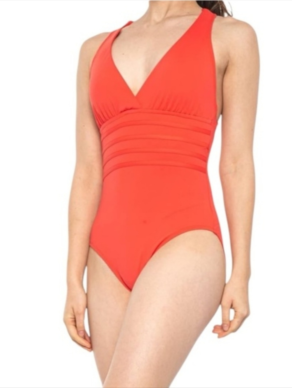 La Blanca One Piece Swimsuit Sz 12 Strap Criss-cross Back Orange Tummy Control